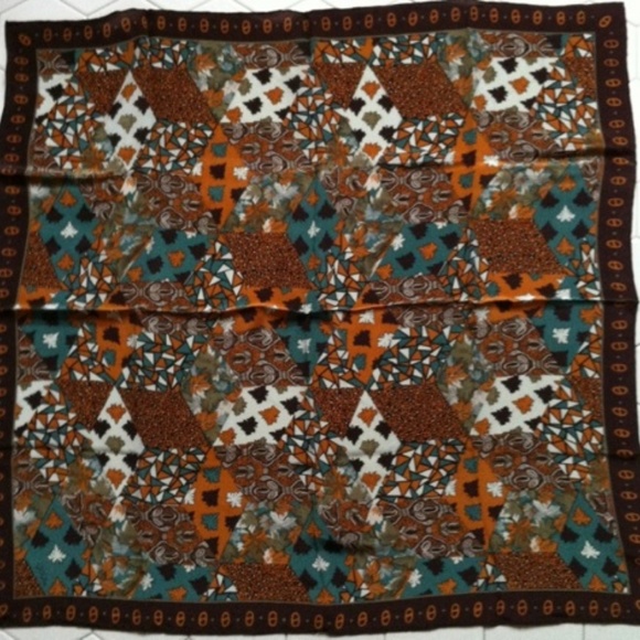 Casca Magid Silk Diamond Scarf Brown Orange Teal - Picture 8 of 8